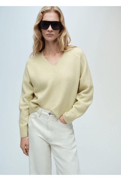 MANGO Woman Pulover de tricotaj cu decolteu în V