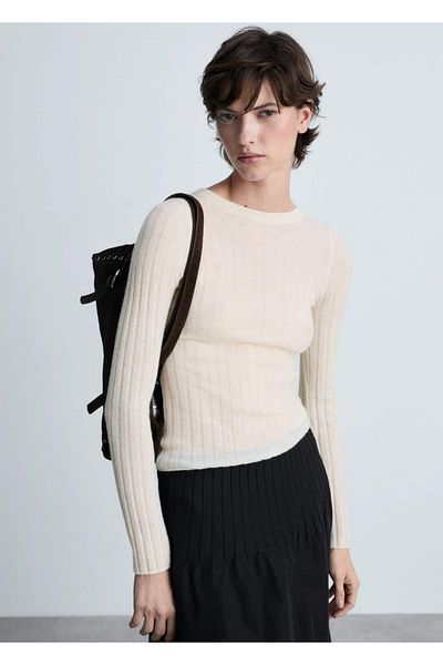 MANGO Woman Round neck rib sweater
