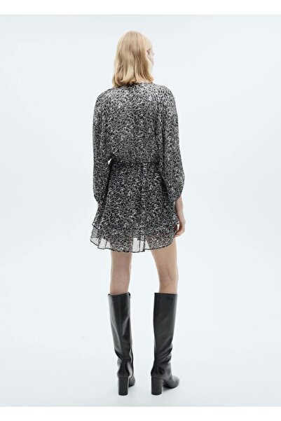 MANGO Woman Hayvan desenli volanlı elbise