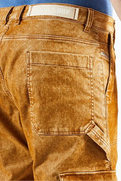 Diesel Men Tapered Fit Wash Non Stretchable Cargo Denim Jeans, Mustard