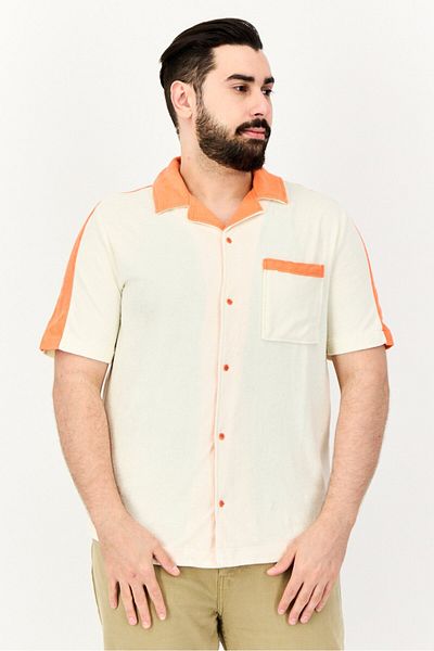 Feat Men Regular Fit Breezy Blend Short Sleeves Casual Shirt, Off White