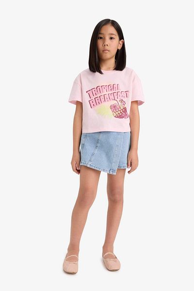 DeFacto Girl's Boxy Fit Crew Neck Printed Short Sleeve T-Shirt E0358A825Sm