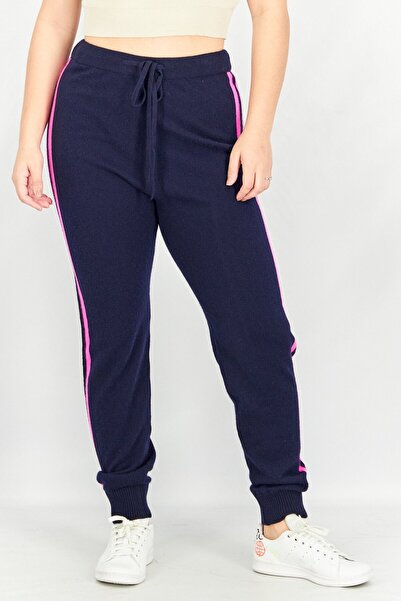 Aqua Women Stretch Knitted Drawstring Pants, Navy And Pink