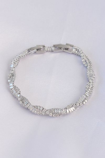 Skygo Vip Series Brass Zircon Stone Silver Color Spiral Model Bracelet - Tj-Bb6084