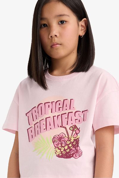 DeFacto Girl's Boxy Fit Crew Neck Printed Short Sleeve T-Shirt E0358A825Sm
