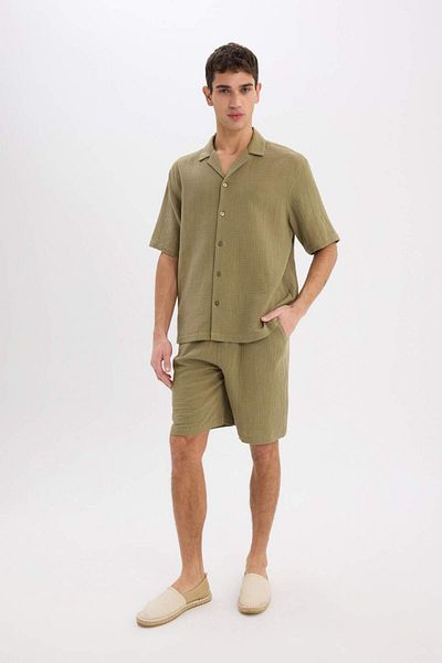 DeFacto 100% βαμβακερό Relax Fit Muslin Basic Plain βερμούδα σορτς με τσέπες C7589ax25sm