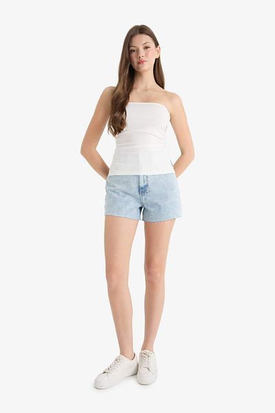 DeFacto Pantaloni scurți din denim Mom Fit cu talie înaltă E0527AX25SM