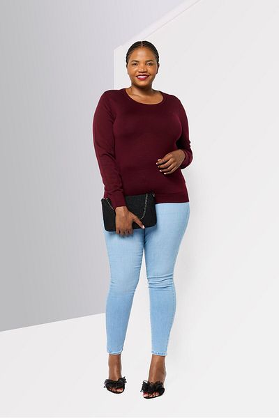 Harmont & Blaine Women Crew Neck Long Sleeves Embroidered Sweater, Maroon