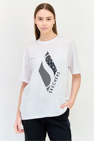 SKECHERS Women Sportswear Fit Short Sleeves Outdoor T-shirt, White