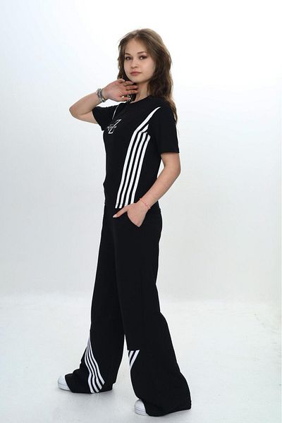 Asortik Kids Girl's Double Top & Bottom Sports Set - Trousers & Short Sleeve T-Shirt - 100% Cotton