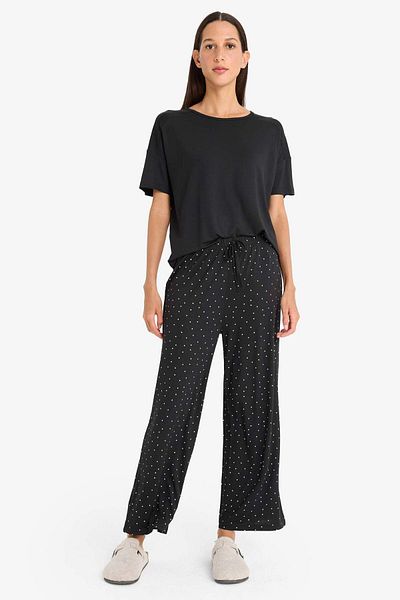 DeFacto Pajama Sets Short Sleeve Pajama Top with Stretchy Waist Long Pajama Bottom-Fall in Love D8454Ax25Sp