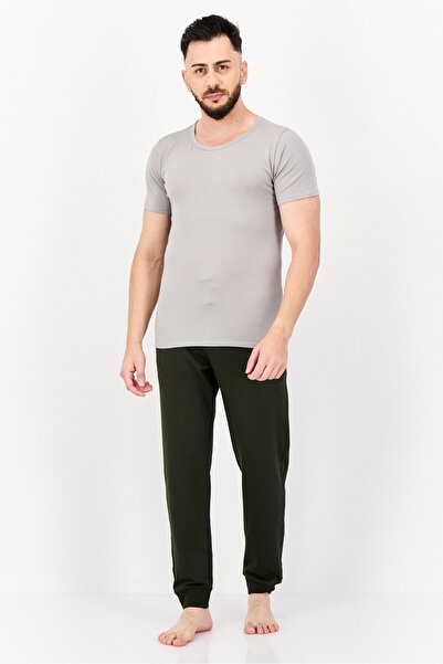 SLOGGI Men 2 Pieces Round Neck Short Sleeve Brand Logo Undershirt, Grey