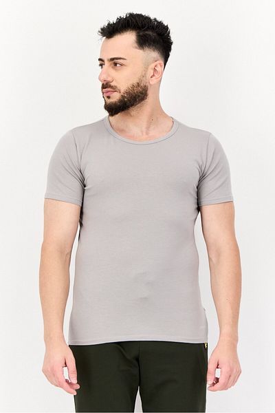 SLOGGI Men 2 Pieces Round Neck Short Sleeve Brand Logo Undershirt, Grey
