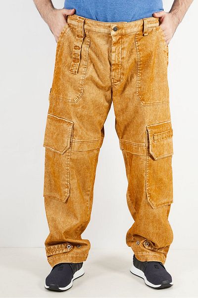 Diesel Men Tapered Fit Wash Non Stretchable Cargo Denim Jeans, Mustard