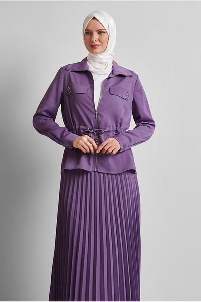Alvina Satin Suit with Pleated Skirt 45385