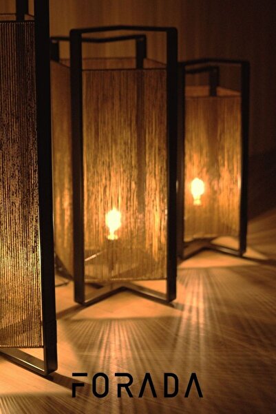Forada Home & Style Dekoratif Kağıt İp Örgü Metal Yer Lambası