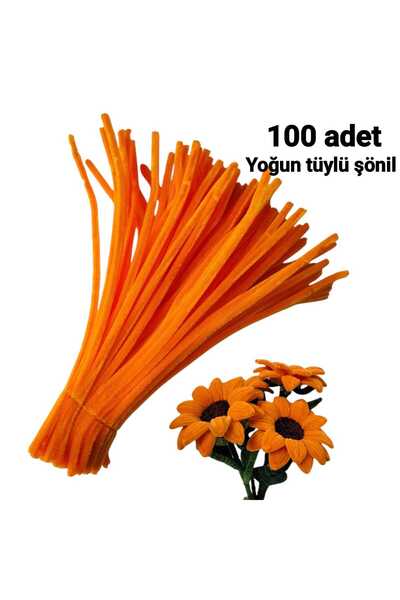 Butik 100 Adet Turuncu Şönil, Çiçek Yapımına Uygun Tüylü Tel, 30 Cm 6 Mm