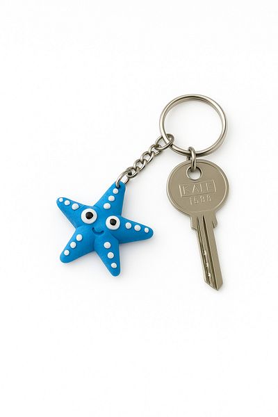 edoy Blue Starfish Figured Keychain – Cute Bag Ornament & Zipper Accessory