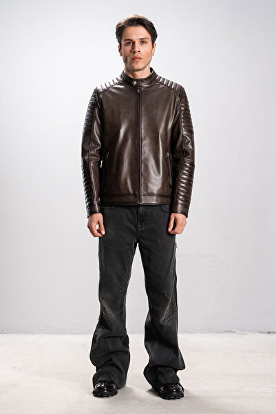 Dericlub DERİCLUB Boston Erkek Hakim Yaka Slimfit Gerçek Deri Spor Mont KAHVE...