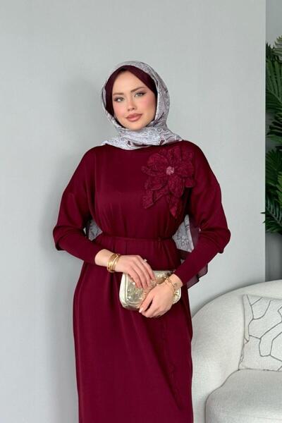 Şulemoda Giyim Φόρεμα Zambak Mercerized Βουργουνδίας