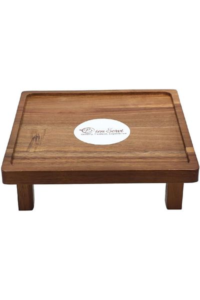 Generic Bien Servi Square Shaped Acacia Sushi Tray with Legs Brown 25 x 25cm AW19-X088-L
