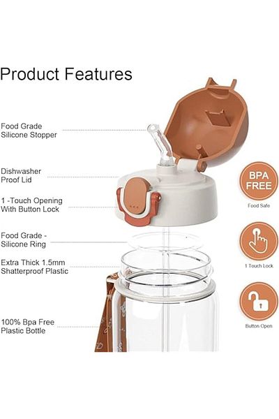 Generic Azonee Kids Water Bottle with Straw, BPA Free, Flip Nozzle, Water bottle with Two Lids, Carry Loop