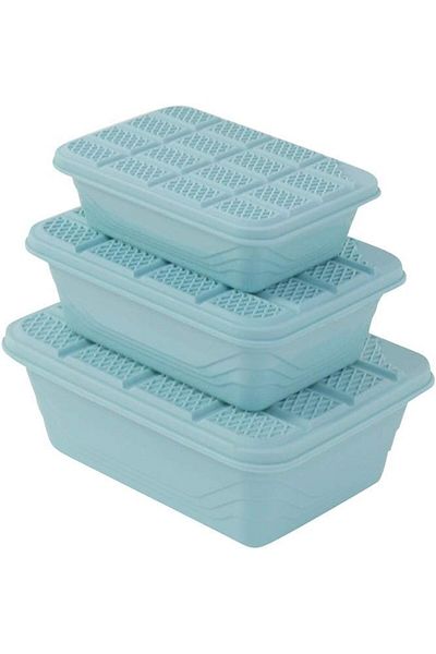 Generic Lawazim Plastic Container Storage Box Set - 3 Piece Blue - BPA-Free Multi-Size Food Storage Contain
