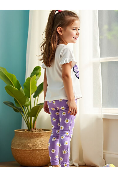 Take Two By Styli Kids 2pcs Purple Floral Printed T-Shirt and Leggings