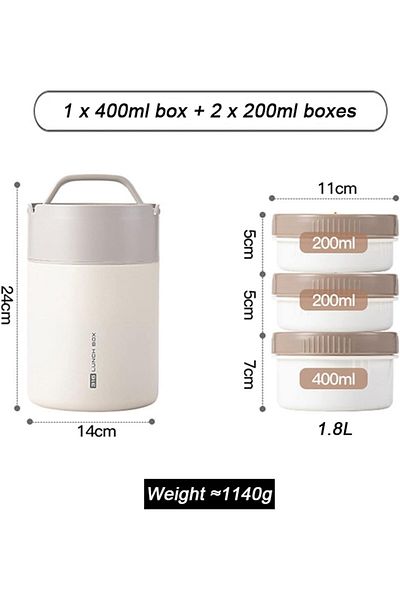 Generic LOLLDEAL Bento Box, 3 Layers Stackable Thermos Lunch Box, Portable Leak-Proof Insulated Food Flask,
