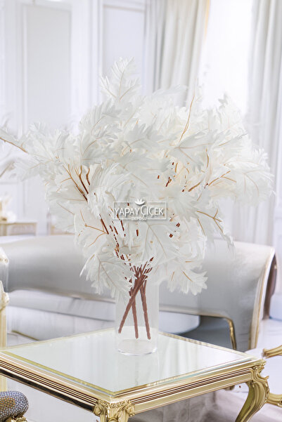 Yapay Çiçek Deposu Yapay Çınar Yaprağı Demeti 60 cm Kırık Beyaz