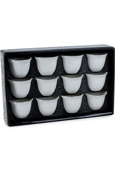 Generic Cuisine Art Shallow Elegant 6-Piece 180cc Porcelain Ceramic Cawa Set - White Cups with Gold Rim