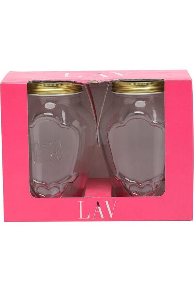 LAV Set of 2 Glass Storage Jars With Lid, Gold/Clear 1000CC x 2