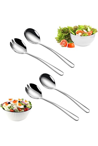 Generic Salad Serving Set, 4 Salad Servers, 2 Pieces Stainless Steel Salad Sp...