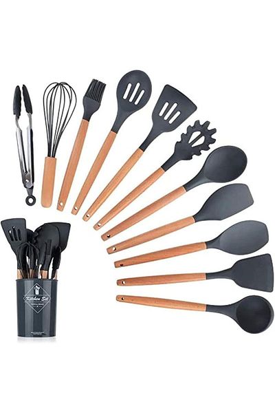Generic Al-Mufarrej for Household Utensils 12pcs Silicone Cooking Utensils Kitchen Set - Wooden Handles Coo