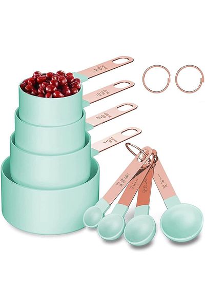 Generic Rose Gold Stainless Steel Handle Measuring Cups and Spoons Set, Azonee 8 Piece Stackable Accurate T