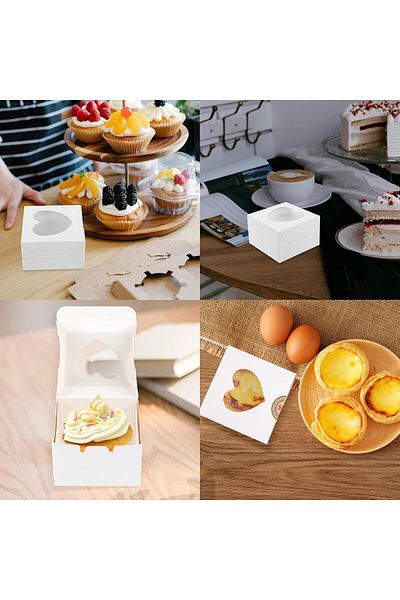 Generic Duomama 12 Pcs White Cupcake Boxes with Windows & Stickers - Bakery Pastry Boxes for Cupcakes, Dess