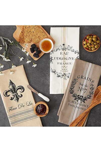 DII French-Style Cotton Dish Towel Set, 45.72 × 71.12 cm, Assorted French Stripe - 3 Pieces