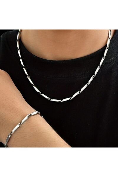 Tasarım Çelik Takı Seti Bileklik Kolye Titanyum Melon Düz Model 2 mm Kalınlık...