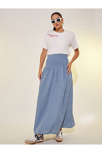 Styli Checked Smocked Waist A-Line Maxi Skirt