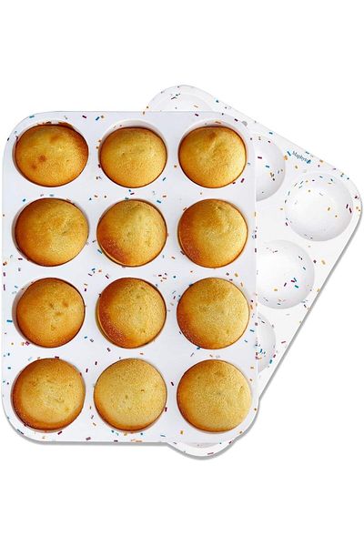 Generic MN 12 Holes Rectangle Silicone Mold for Cupcake and Muffin Making White with Christmas Ribbon Decor