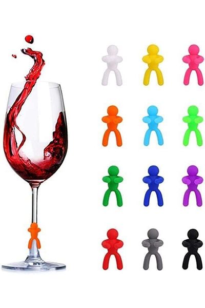 Generic Drink Markers Set, 12 Pieces Silicone Wine Glass Tags, Silicone Tag Marker for Glass Cup Beer Bottl