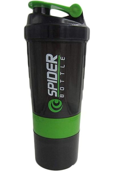 Generic Spider Bottle water bottle Protein Shaker 500ml with storage containers Green & Black