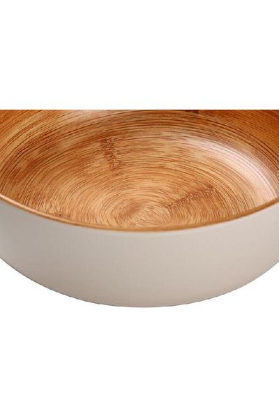 Generic Felli Melamine and Bamboo Round Serving Bowl White and Brown 15 x 5.5cm Y1K120121-PH051-B