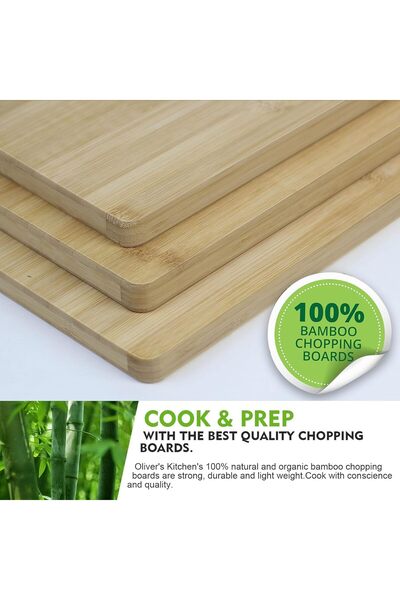 Generic SKY-TOUCH Bamboo Cutting Board Set, 3 Pieces (S/M/L) - Double-sided Non-slip with Handle