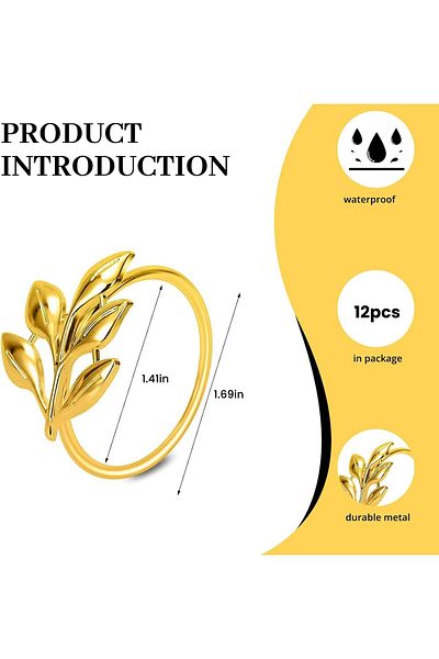 Generic Wisfunlly 12Pcs Gold Leaf Napkin Rings Set, Metal Napkin Holders for Cloth Napkins Autumn Napkin Ri