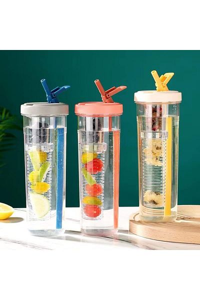 Generic LFRNZS - Fruit Infuser Water Bottle, Collapsible Straw, Water Bottle with Straws, Simply Modern Wat