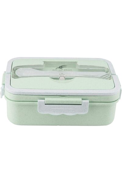 LUNCH BOX made of wheat straw with spoon and fork from Shalo, Bd-Ws-16, green