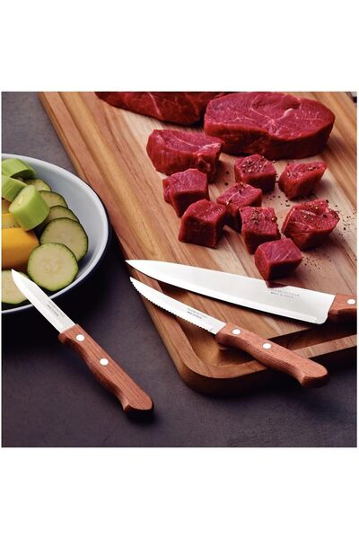 TRAMONTINA Dynamic 4-Piece Knife Set, Stainless Steel Blades with Natural Wood Handles