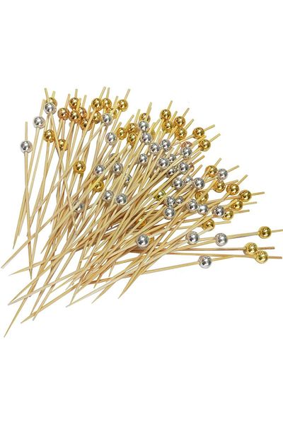 Generic Khazna 100 Cocktail Stick Bamboo Fruit Sticks Wooden Toothpicks, (12cm) for Party Tapas Nibbles Can