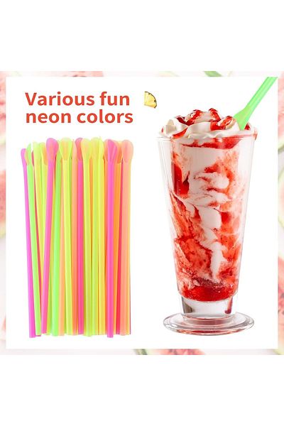 Generic Khazna Snow Cone Spoon Straw, Disposable Spoon Straws, 500 Pcs 7.87 Inch Colorful Hard Plastic Stra
